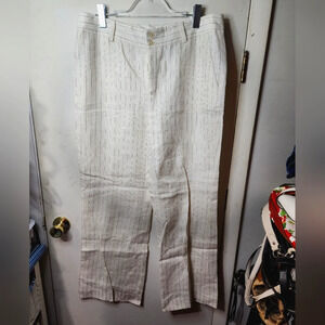 NWT Lauren "Ralph Lauren " White With Tan Stripe Linen Pants Size 14